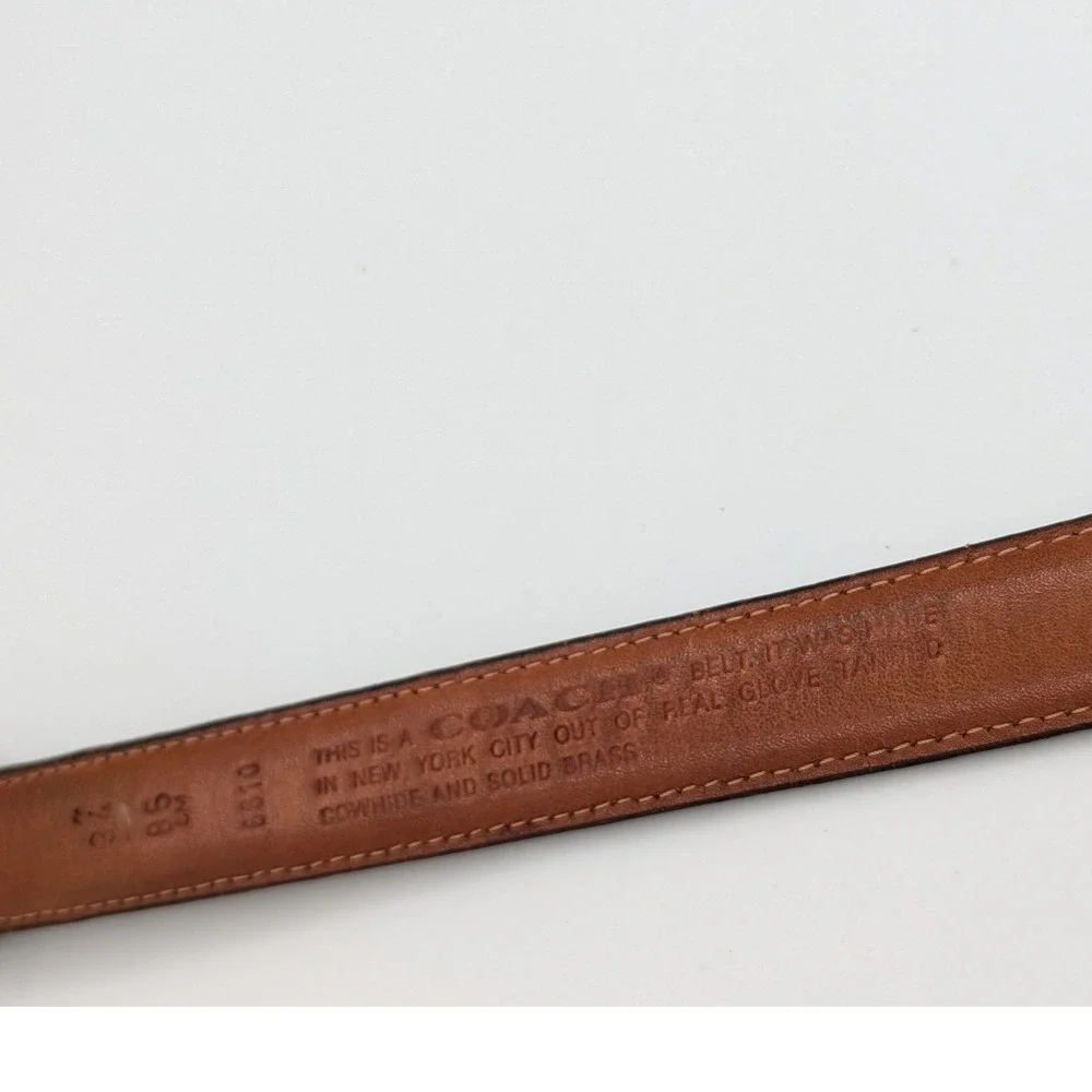 Vintage Coach 8310 Tan Glove Tanned Leather Belt Solid Brass Buckle Size 34 85cm